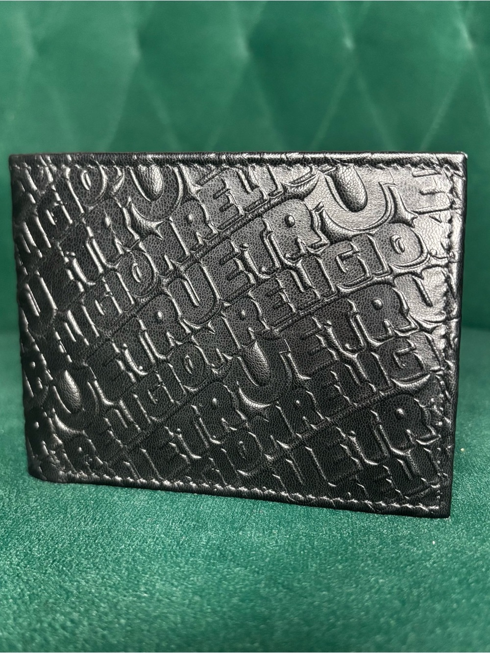 True Religion Black Embossed Leather Bi-Fold Wallet